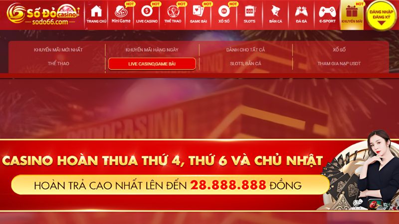 Cơ cấu trả thưởng Casino hoàn thua thứ 4, thứ 6 và chủ nhật