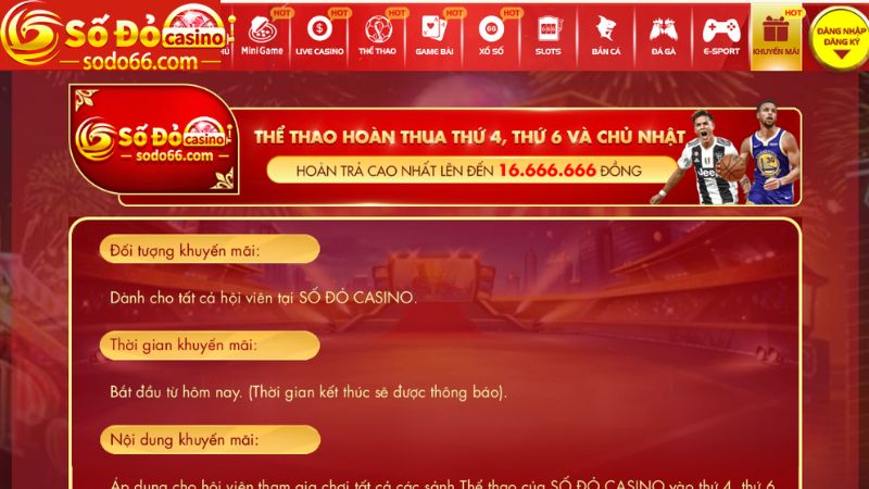 Nội dung chi tiết chương trình “Thể thao hoàn thua thứ 4, thứ 6 và chủ nhật, lên đến 16,666,666 VNĐ”  